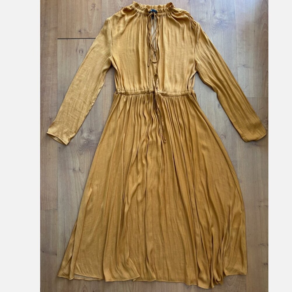 Maje Rouge Drawstring Split Neck Shirred Midi Dre… - image 2